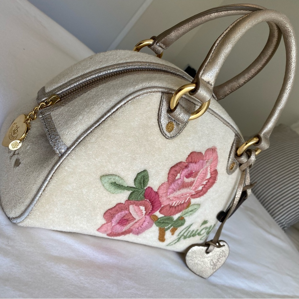 Juicy Couture Vintage Y2K Rose embroidered terry cloth bowler bag